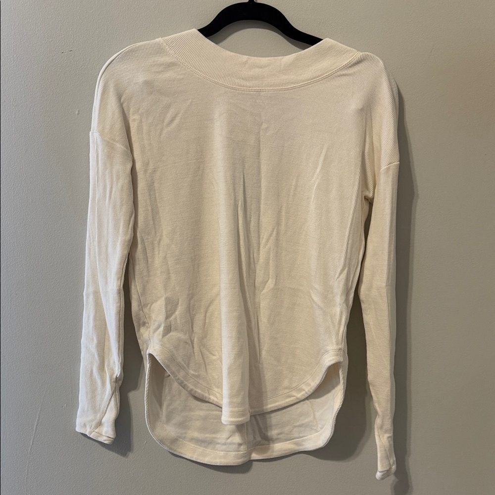 Athleta Cream Ribbed Open Back Long Sleeve Tee Size XXS